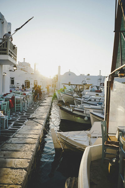 Picturesque fishing port in Paros during sailing holiday