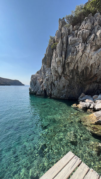 Crystal clear waters at the sail boat dock in Hayit Buku, Datca peninsula, Turkey