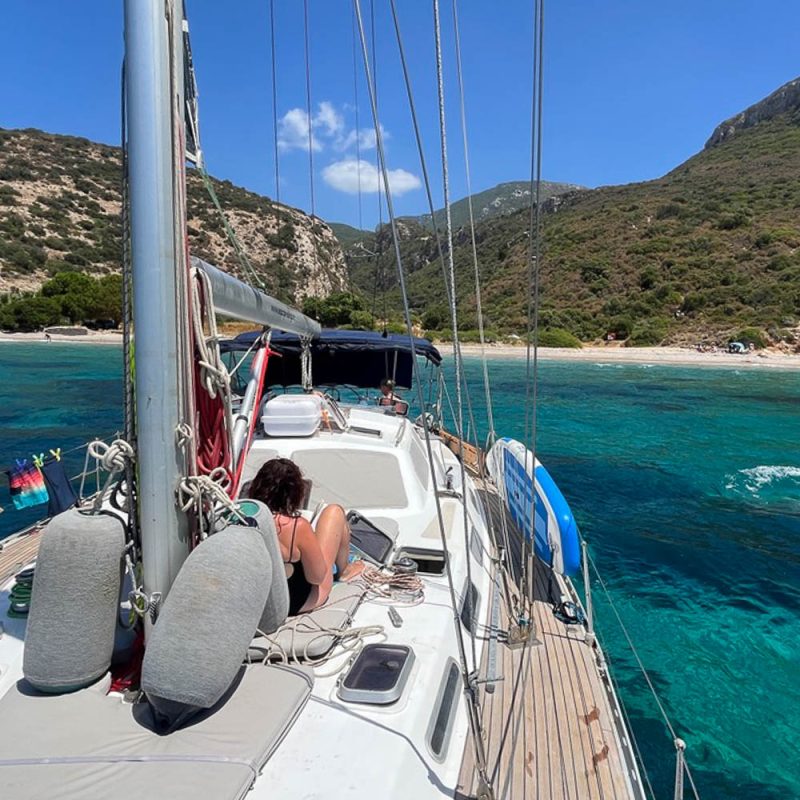 View over the blue water during sailing holiday in Greece
